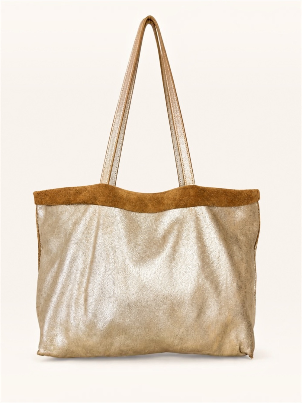 Noha Nadler Metallic Gold Italian Leather Slouch Shoulder Tote